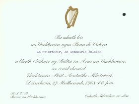 Invitation from the President and Mrs de Valera to the Director of the Arts Council. (Side 1 of 2)